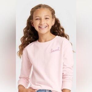 Cat & Jack Pull Over Soft Light Pink Girls Sweatshirt X-LARGE (14/17) Plus heart